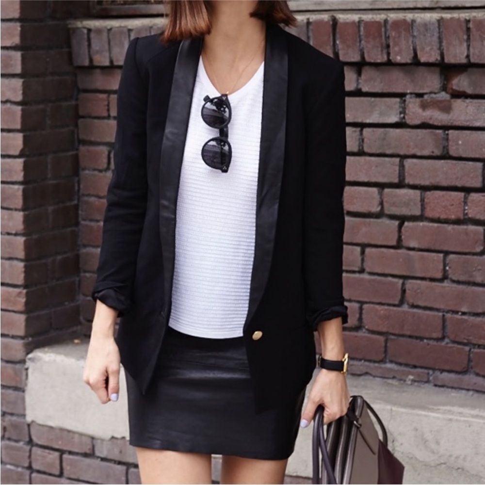 Serrano genuine leather trimmed viscose blazer, XS